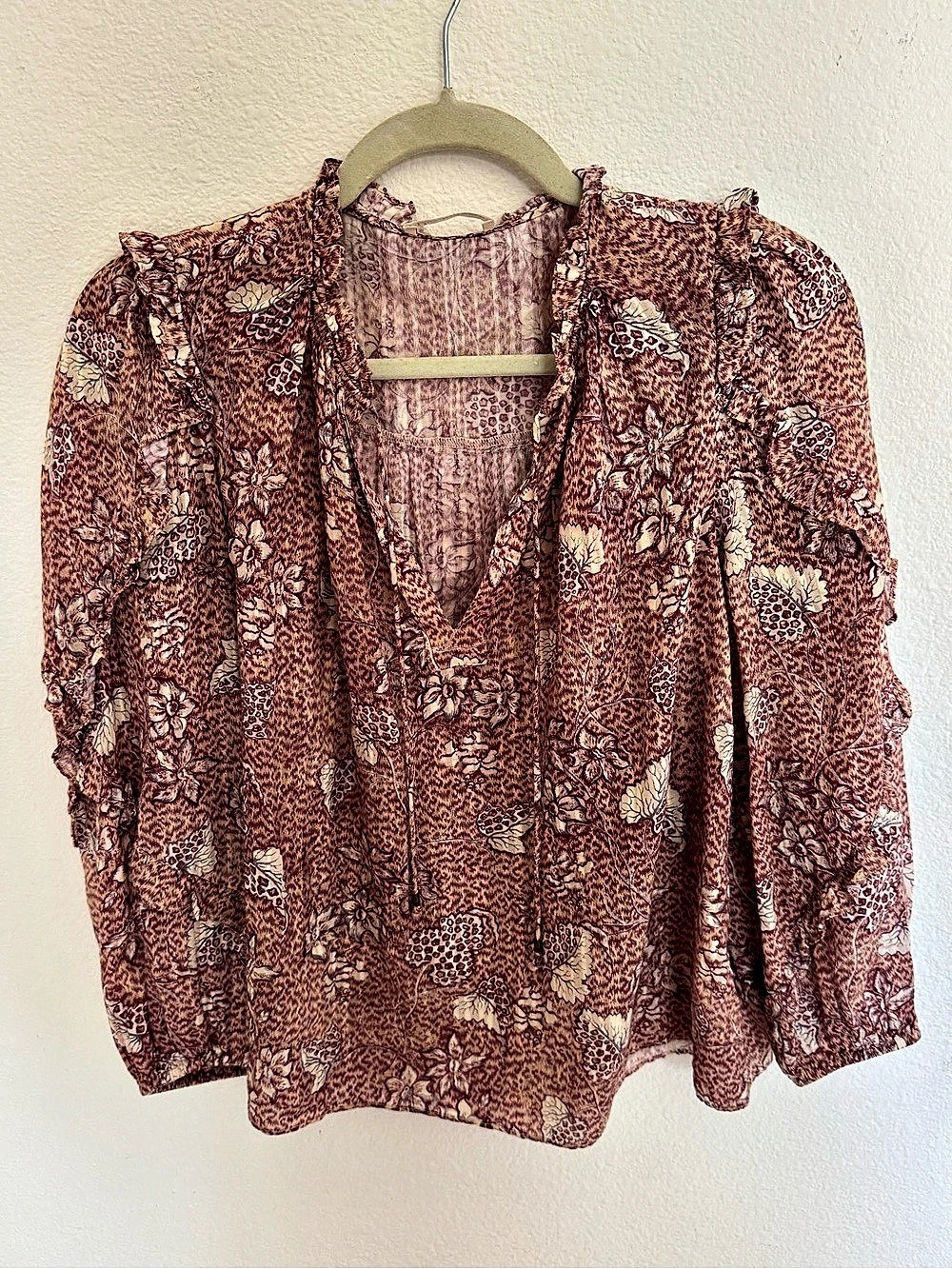 Ulla Johnson Remy Blouse Brown & Pink Floral Size 2
